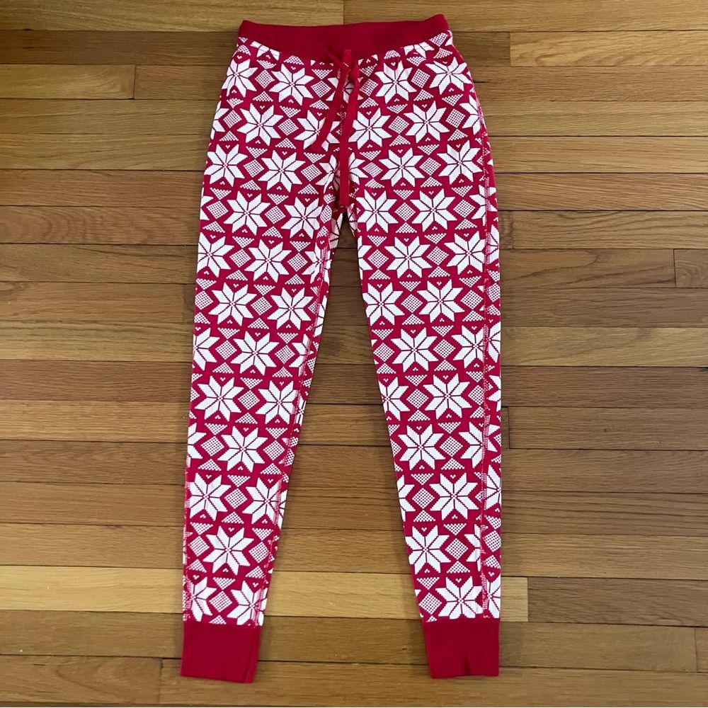 Hanna Andersson Red White Holiday Winter Snowflake Cotton Pajama Pants Small